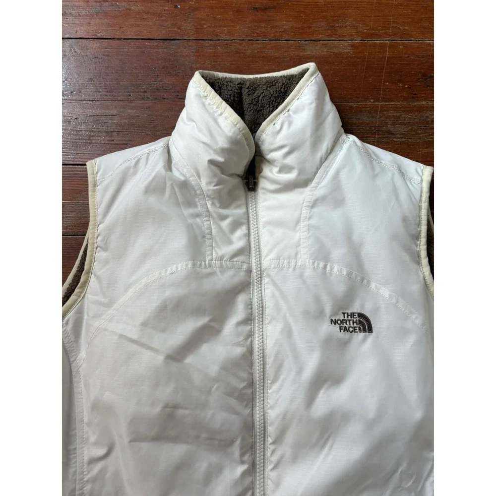 North Face Vest Womens Large Reversible Beige Brown Full Zip Puffer Soft